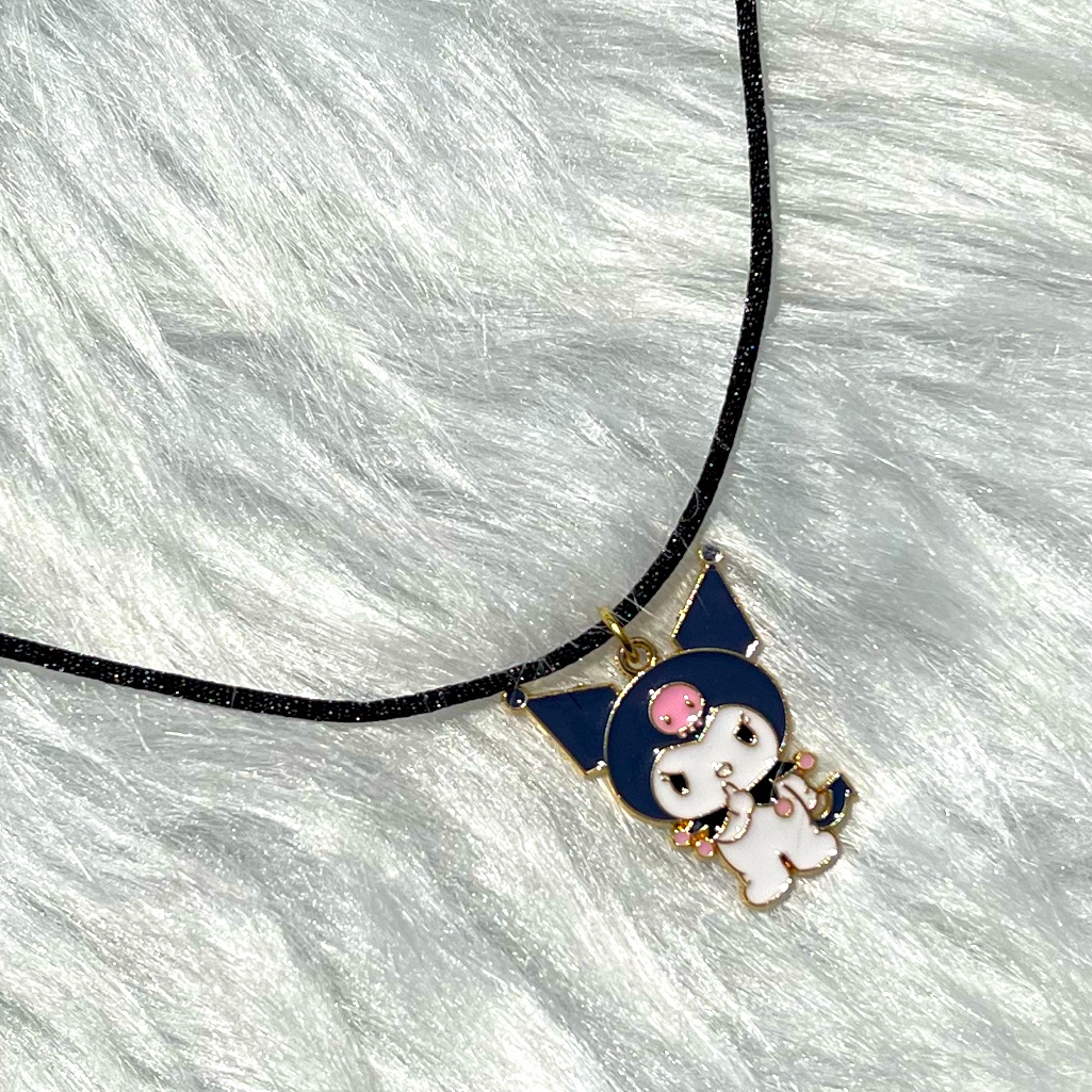 Brand New Handmade Kuromi Pendant Satin Silk Cord Necklace